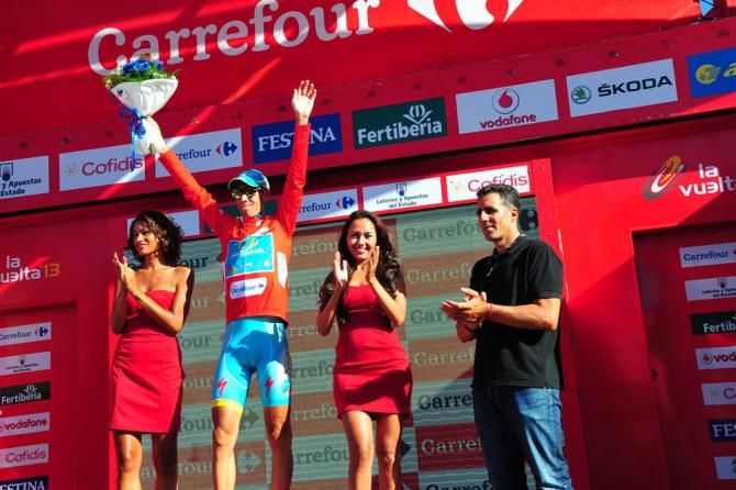 Vincenzo Nibali (Astana) is the Vuelta a Espana leader after the stage 11 time trial and was joined on the podium by Miguel Indurain