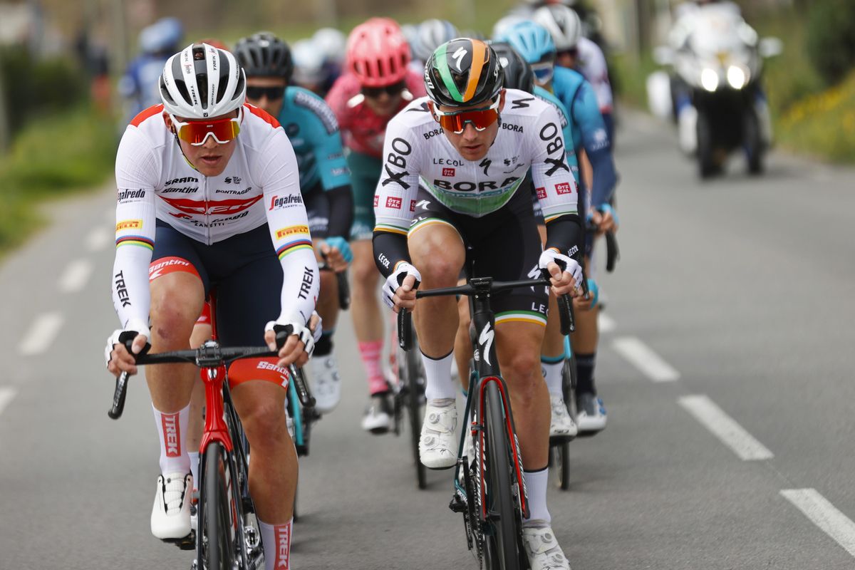 Paris Nice 2022 - 80th Edition - 7th stage Nice - Col de Turini 155,2 km - 12/03/2022 - Mads Pedersen (DEN - Trek - Segafredo) - Ryan Mullen (IRL - Bora - Hansgrohe) - photo Luis Angel Gomez/SprintCyclingAgency&Acirc;&copy;2022