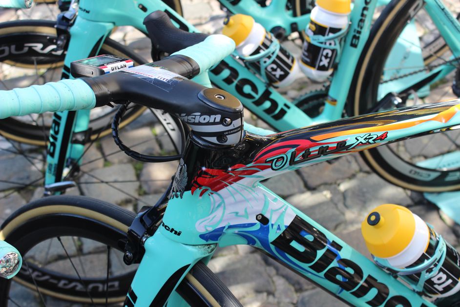 Dutch champion Dylan Groenewegen has some nice personalisations on his Bianchi