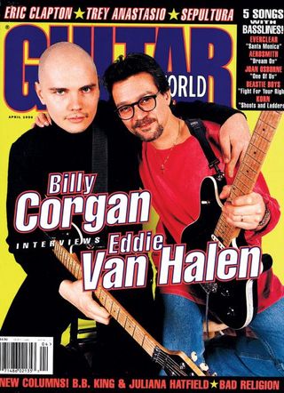 Billy Corgan (left) and Eddie Van Halen adorn the cover of the April 1996 issue of Guitar World