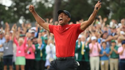 Tiger Woods celebrates winning the 2019 Masters