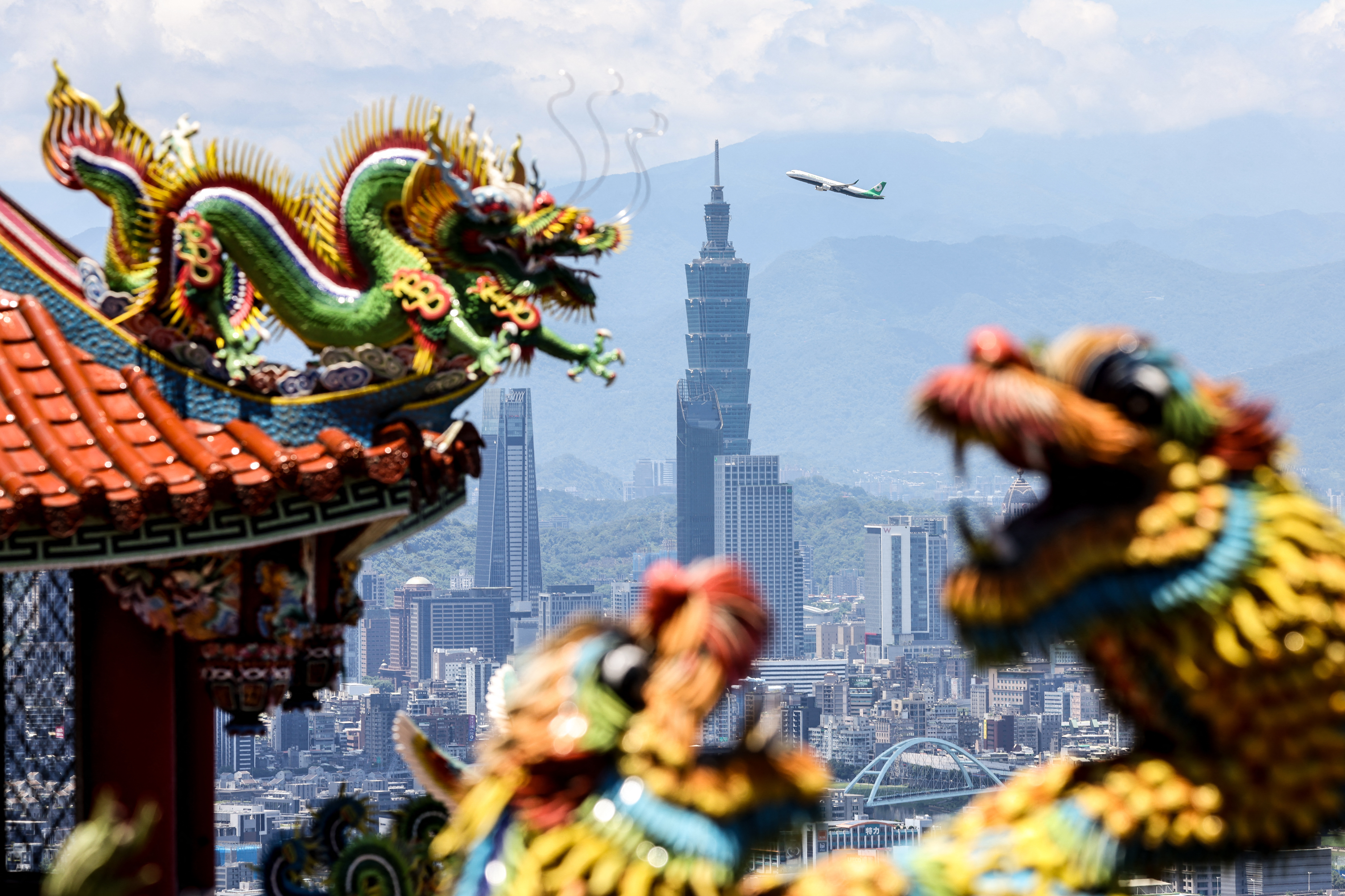 The Taipei 101 building as seen from a temple