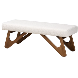 boucle bench with wooden legs