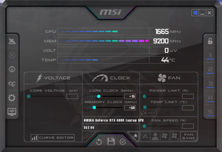 MSI Afterburner with initial overclock values