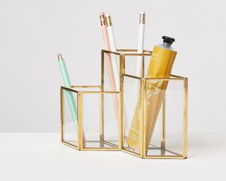Oliver Bonas Maka Gold & Glass Multi Pen Pot