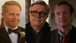 From L to R: Jesse Tyler Ferguson in Modern Family, Nathan Lane in Only Murders in the Building, Robin Williams in Patch Adams.
