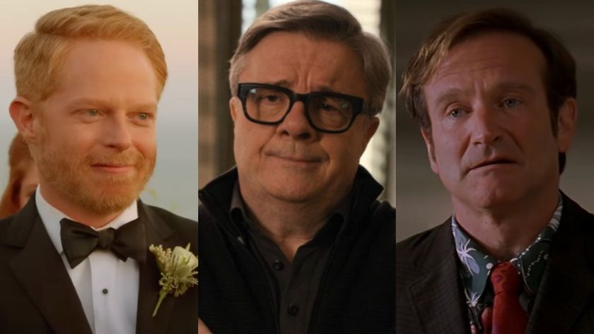 From L to R: Jesse Tyler Ferguson in Modern Family, Nathan Lane in Only Murders in the Building, Robin Williams in Patch Adams.