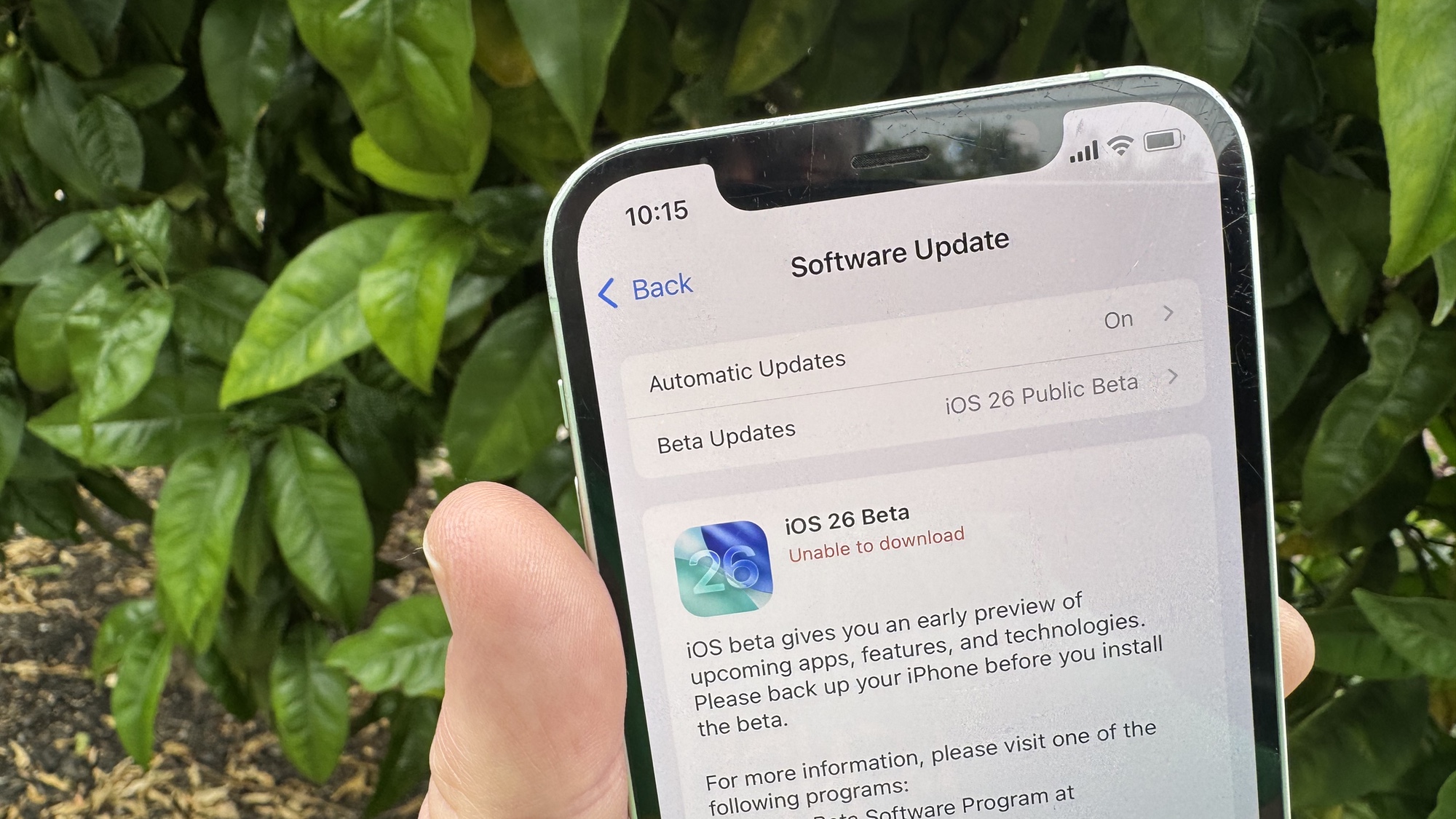 ios 26 beta available as download on an iphone