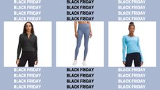 Lululemon sale products, including Wunder Train leggings, a long-sleeve Swifty tech t-shirt, and merino jumper