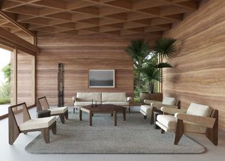 Timber clad sitting room at The Hinterland House