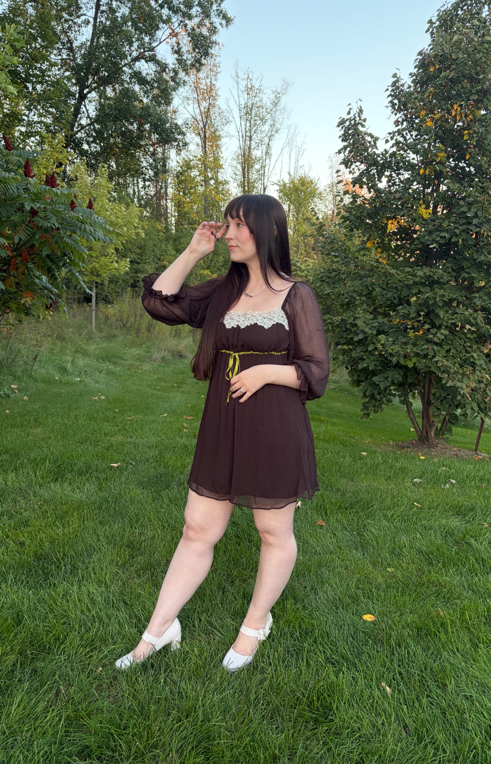 Meguire Hennes wore a babydoll dress from the Reformation x Alexa Chung collaboration