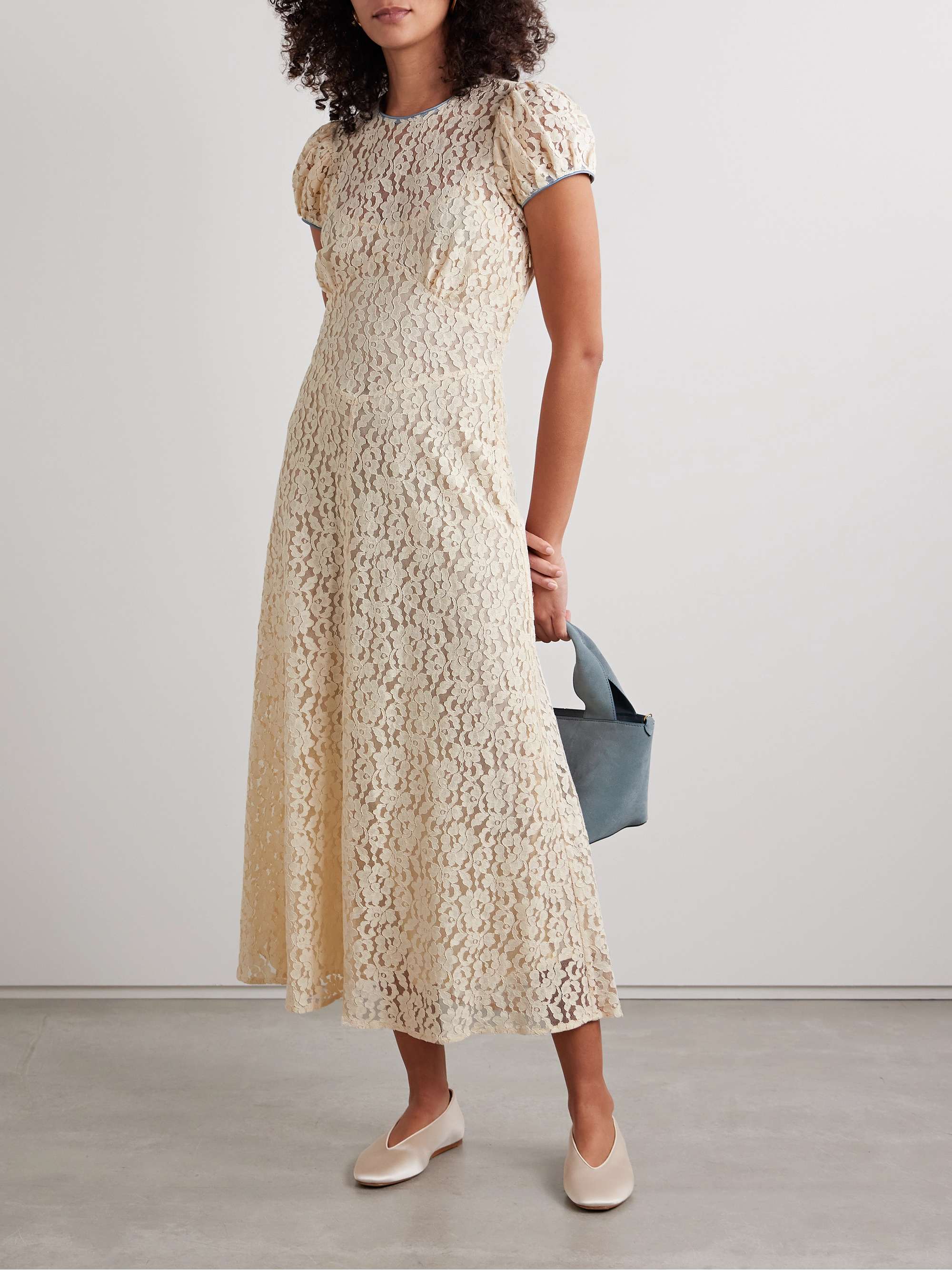 Katarina Satin-Trimmed Corded Lace Midi Dress