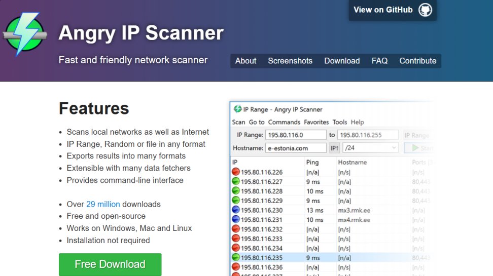 Angry IP Scanner website screenshot (July 2025).
