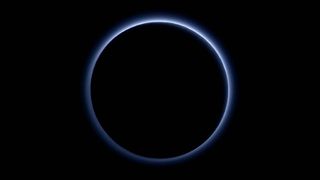 NASA's New Horizons spacecraft captured this image of the blue haze around the dwarf planet Pluto during its historic flyby in 2015.