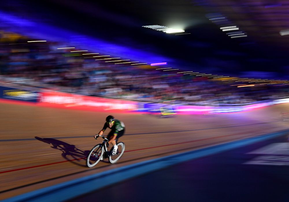 Mark Cavendish of Great Britain competes in the Mens Chase on day three of the London Six Day