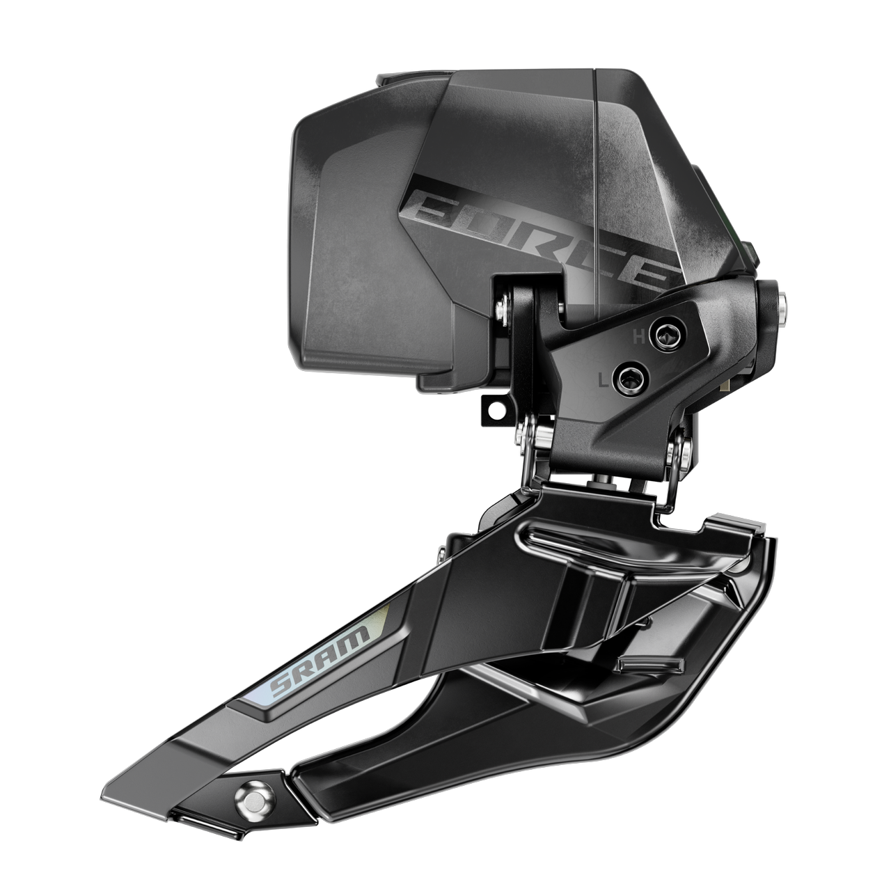 A SRAM Force AXS front derailleur