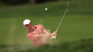 Rory McIlroy of Northern Ireland plays his third shot on the fourth hole during the second round of the BMW Championship 2025 at Caves Valley Golf Club on August 15, 2025 in Owings Mills, Maryland.