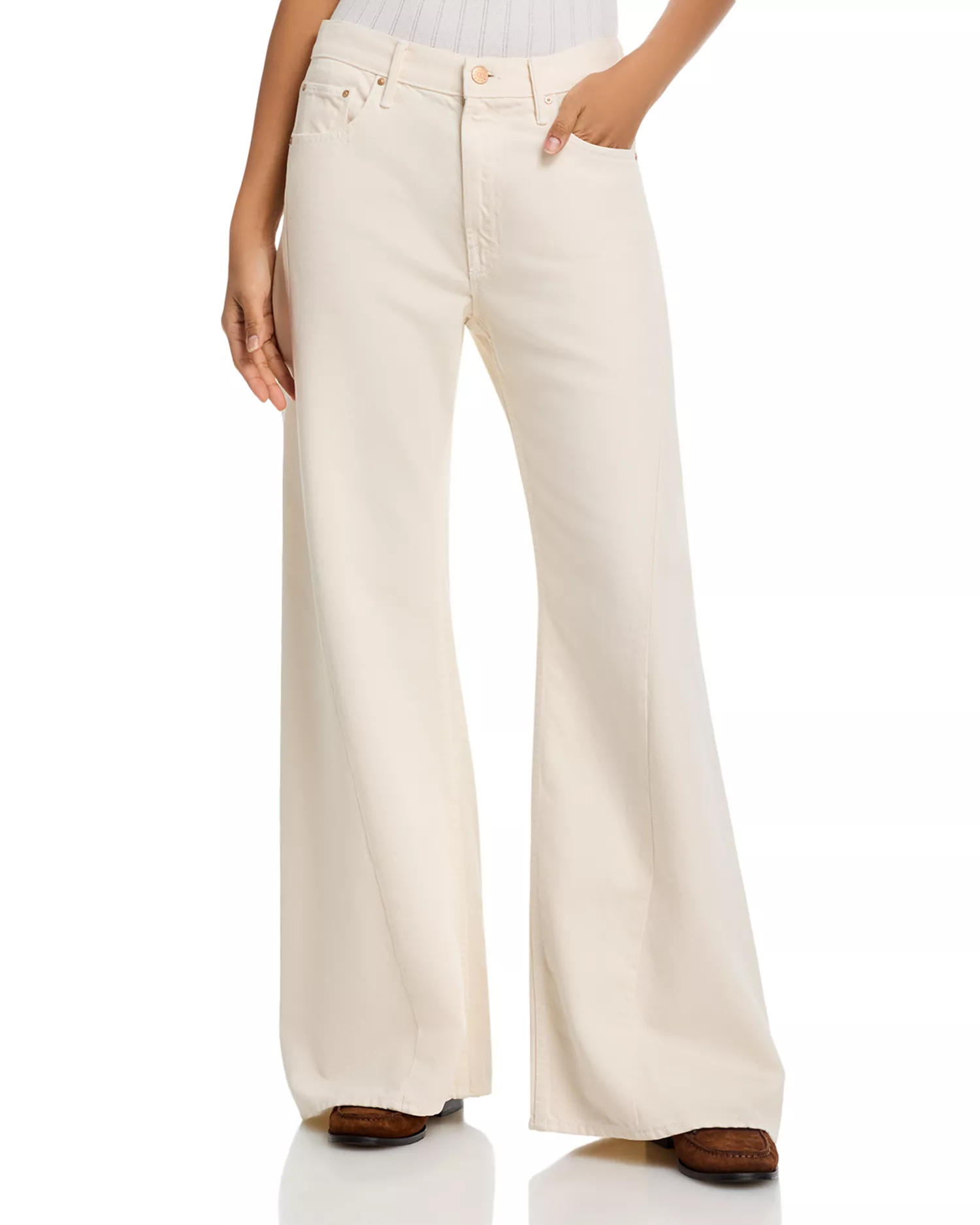 Mother, The Lemon Twist Sneak High Rise Wide Jeans in Nat Natural