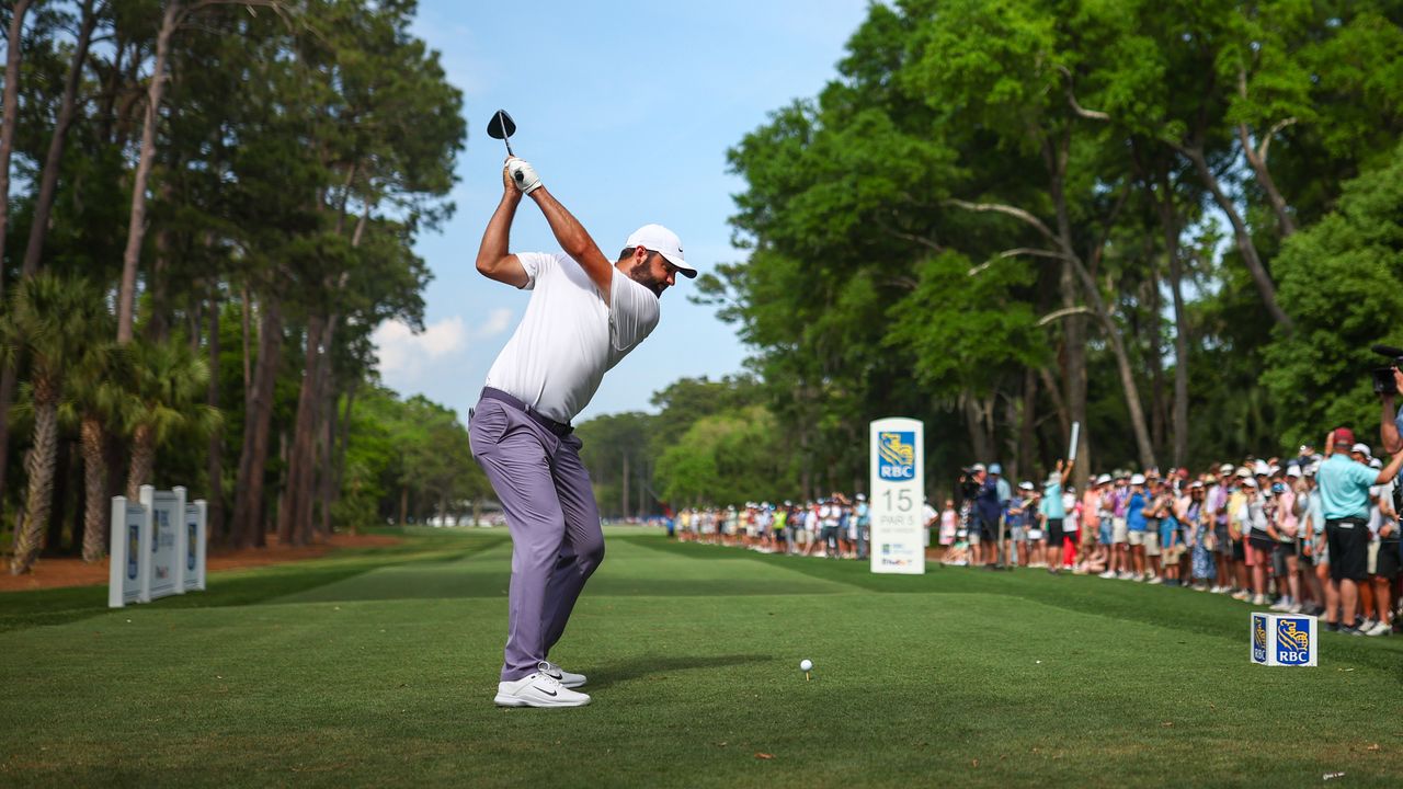 Scottie Scheffler hits driver at the 2024 RBC Heritage