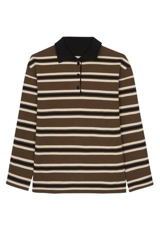 The Frankie SHop Royan Striped Polo - Khaki Multi Stripe