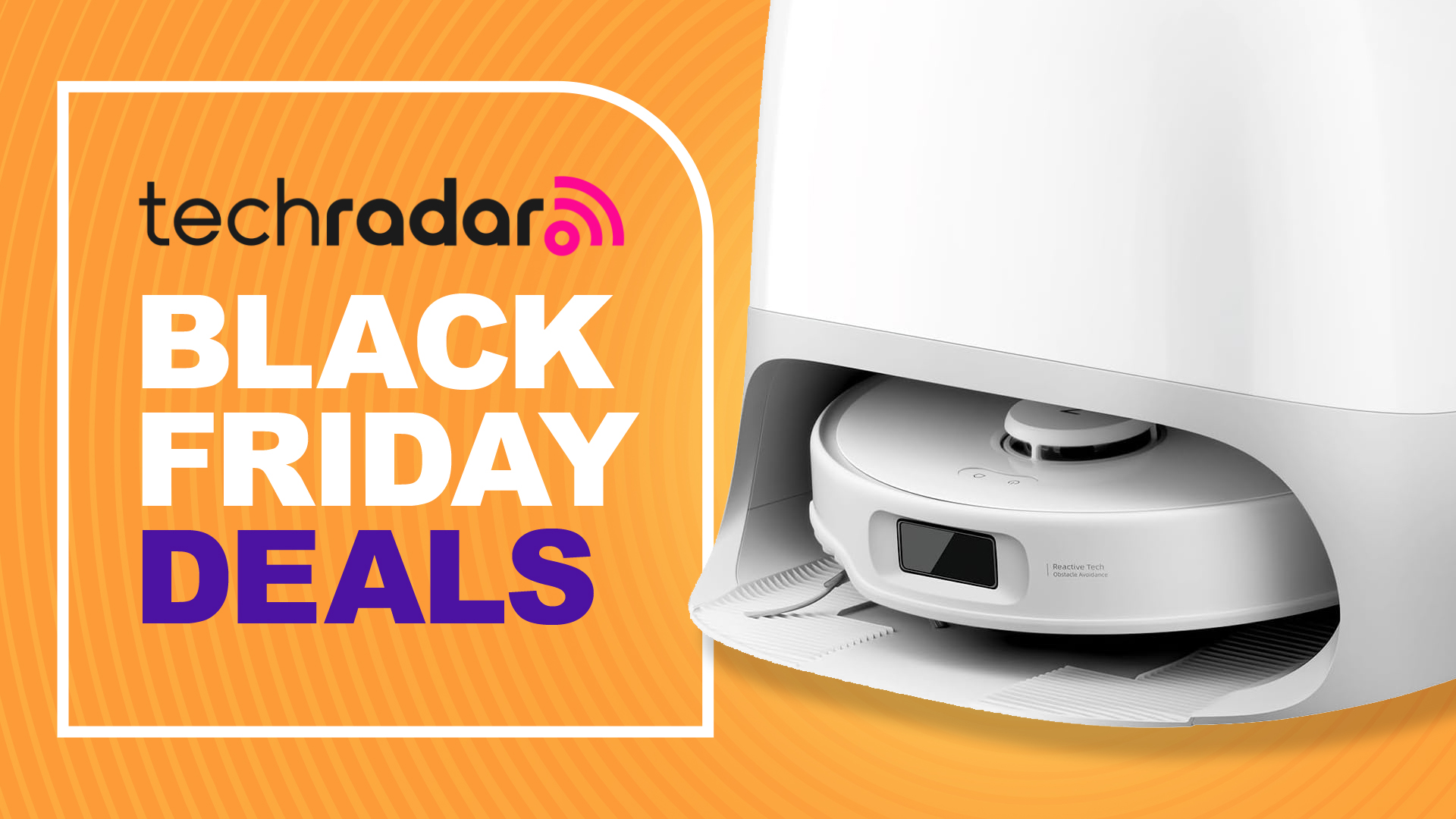 Roborock Qrevo Curv robot vacuum next to TechRadar Black Friday deals graphic