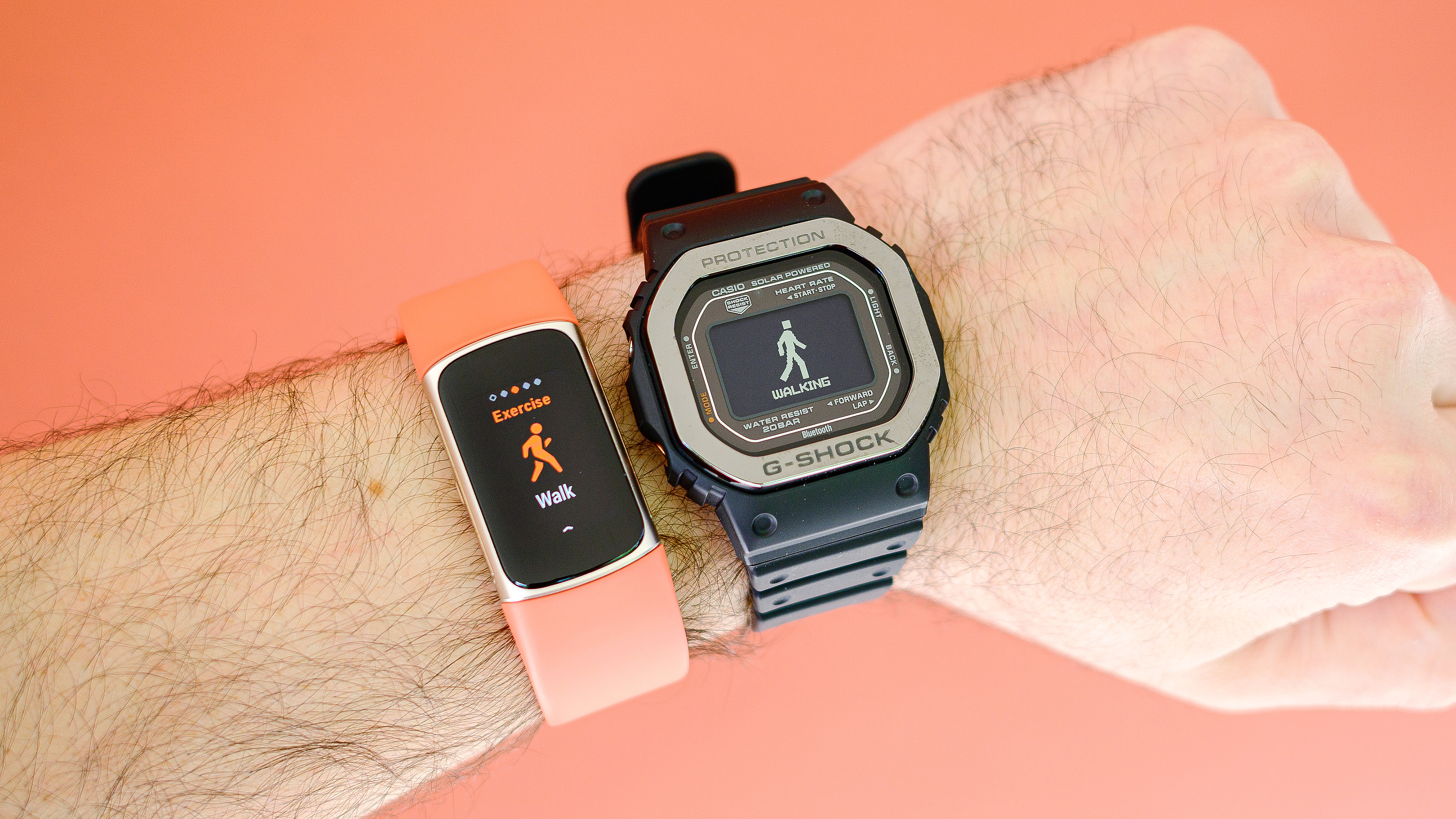 Fitbit Charge 6 vs. Casio G-Shock Move smartwatch.