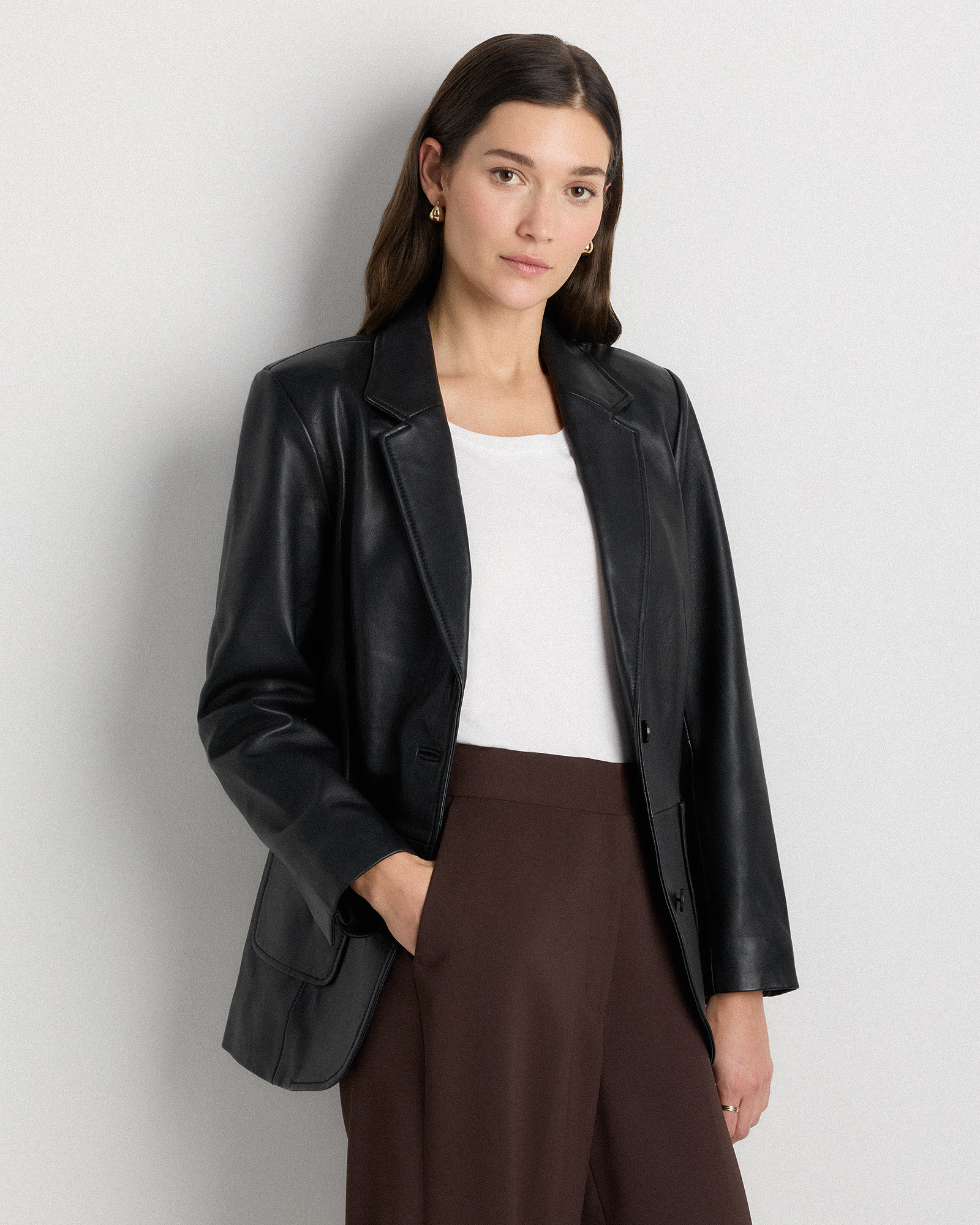 100% Leather Blazer in True Black