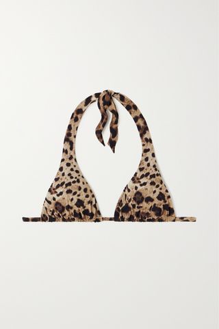 Top de bikini con cuello halter y estampado de leopardo