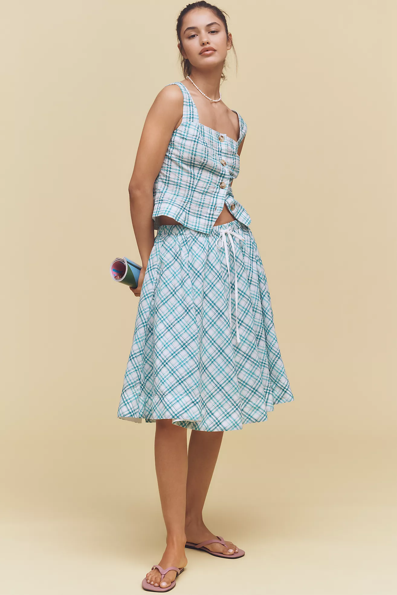 Maeve Drawstring A-Line Cotton Midi Skirt