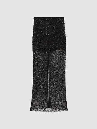 Anna Quan Embellished Netted Midi Skirt