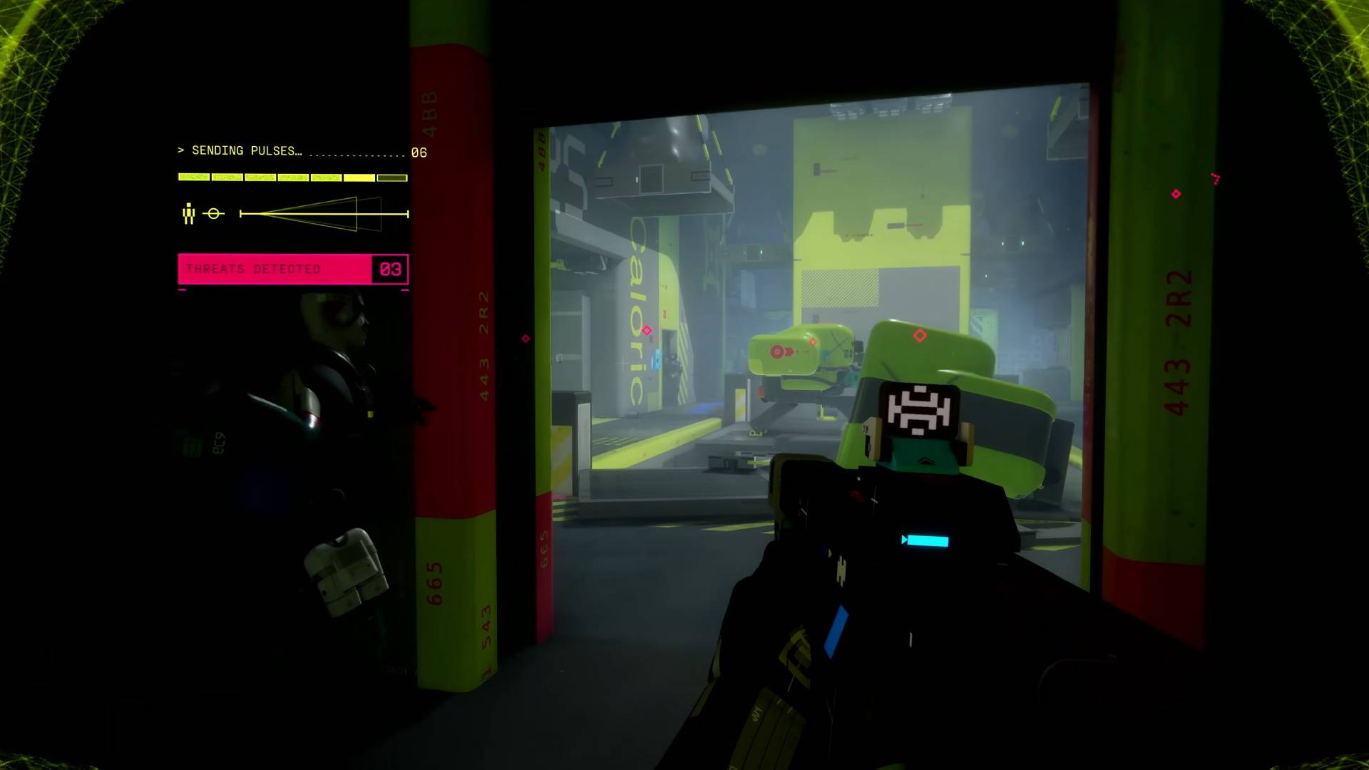 Marathon characters Recon runner shell first person view echo pulse activated with enemy players marked