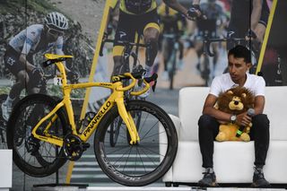 Colombia's Tour de France winner Egan Bernal is seen next to his bike upon his arrival in his hometown Zipaquira, Cundinamarca, Colombia on August 7, 2019. - Egan Bernal became Colombia's first Tour de France winner and the youngest of any nationality since 1909. (Photo by JUAN BARRETO / AFP) (Photo credit should read JUAN BARRETO/AFP via Getty Images)