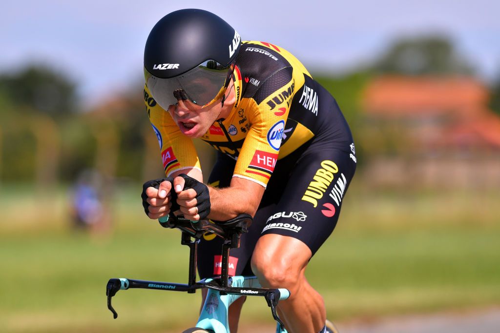 Wout van Aert (Jumbo-Visma) on the way to victory in the Belgian time trial championships
