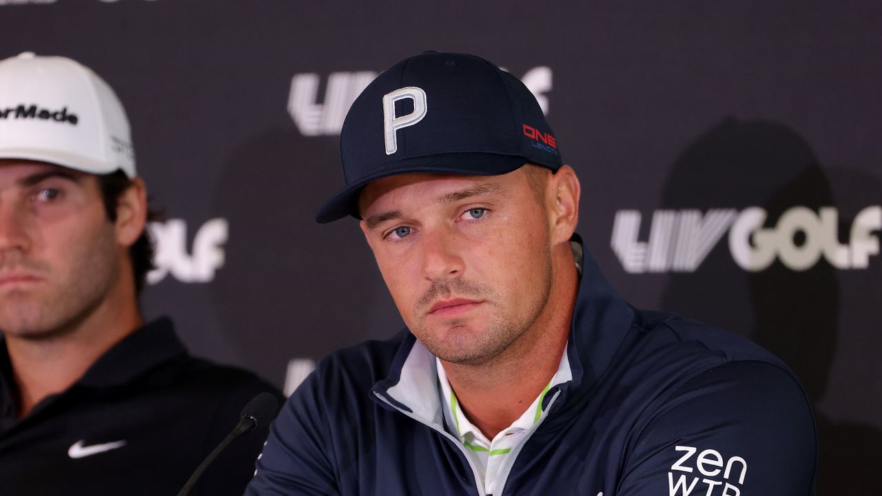 Bryson DeChambeau speaks to the media at LIV Golf event in Portland