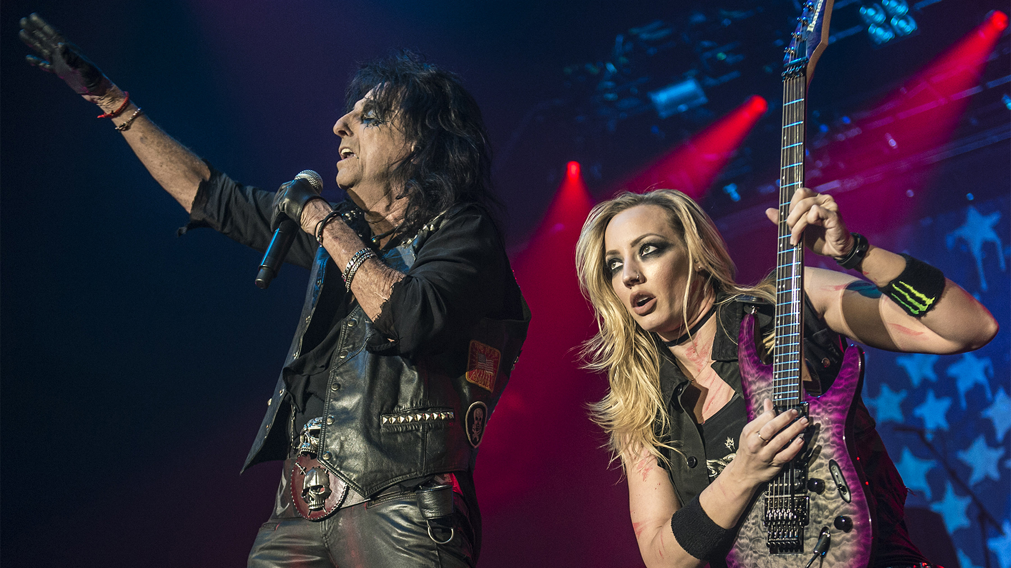 Alice Cooper and Nita Strauss perform at Wembley Arena on November 16, 2017 in London, England.