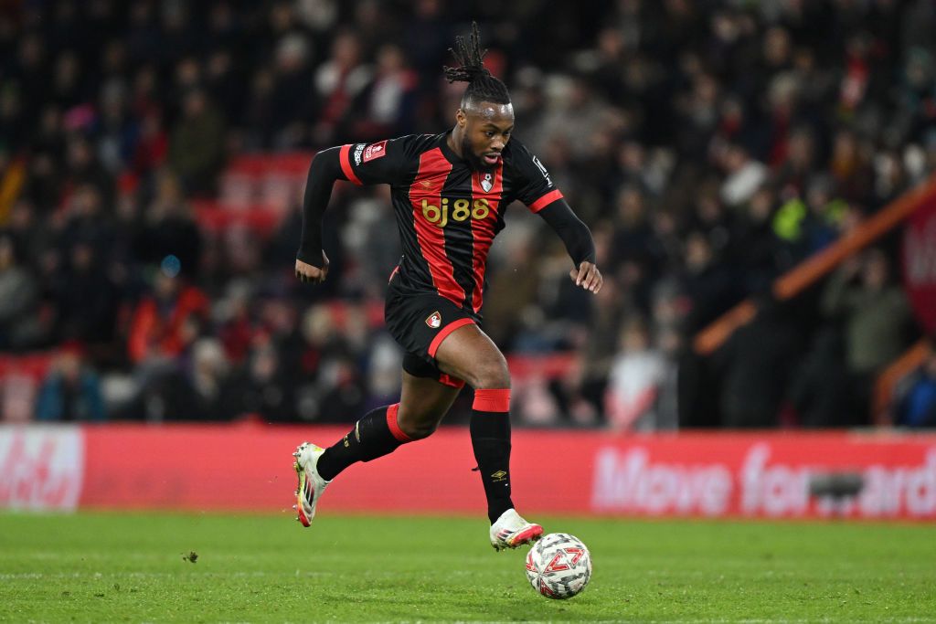 Antoine Semenyo of Bournemouth in action during the Emirates FA Cup Third Round match between AFC Bournemouth and West Bromwich Albion at Vitality Stadium on January 11, 2025 in Bournemouth, England.