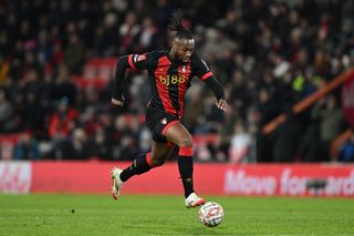 Antoine Semenyo of Bournemouth in action during the Emirates FA Cup Third Round match between AFC Bournemouth and West Bromwich Albion at Vitality Stadium on January 11, 2025 in Bournemouth, England.