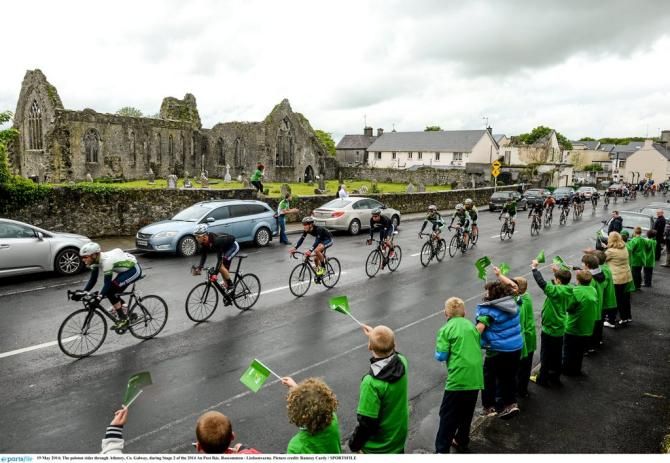 The peloton rides through Athenry, Co. Galway
