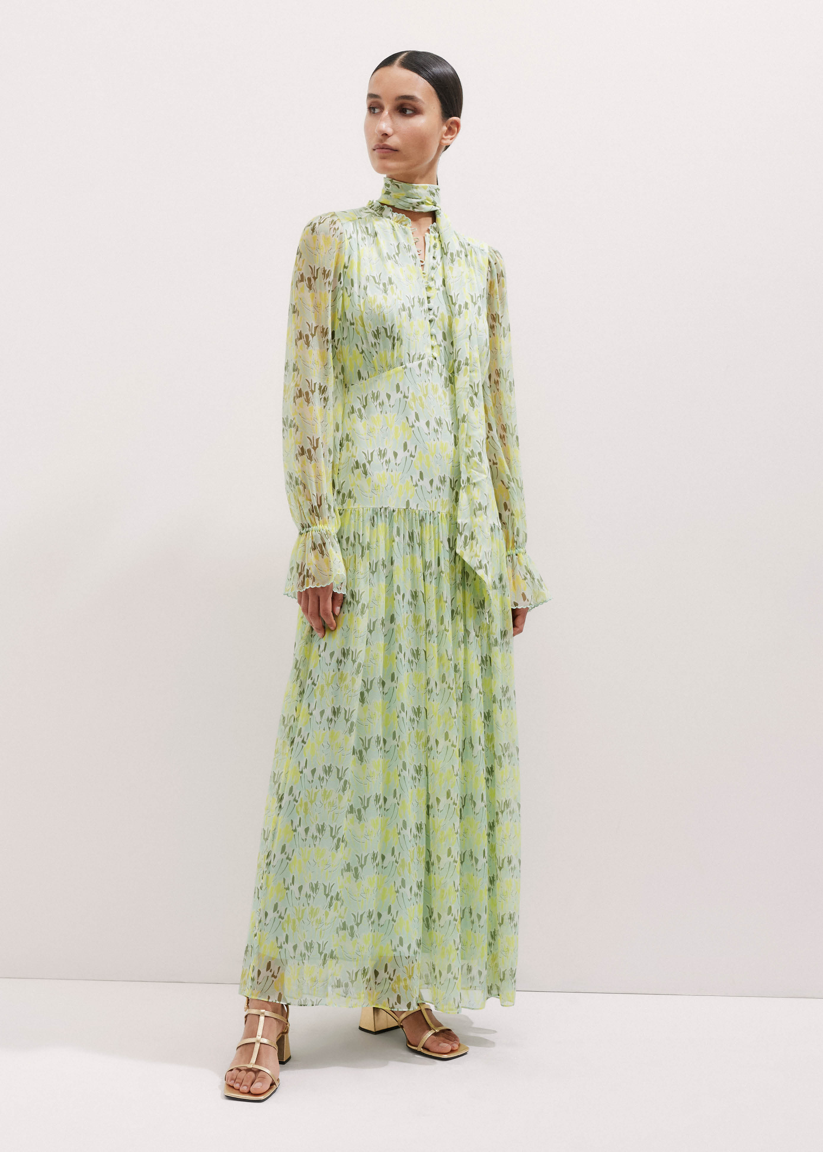 Silk Tulip Print Full Length Dress + Tie