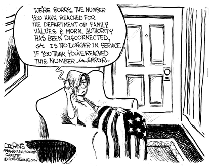 Political cartoon U.S. John Kelly cover-up for Rob Porter domestic abuse