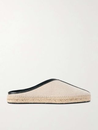 Leather-Trimmed Canvas Slippers