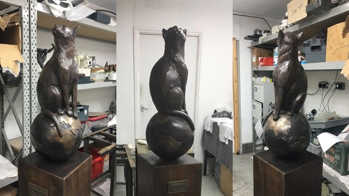 The newly completed statue of F&eacute;licette, the first and only cat to go to space, is pictured at the foundry where it was made before heading off to its new home at the International Space University in Strasbourg, France.