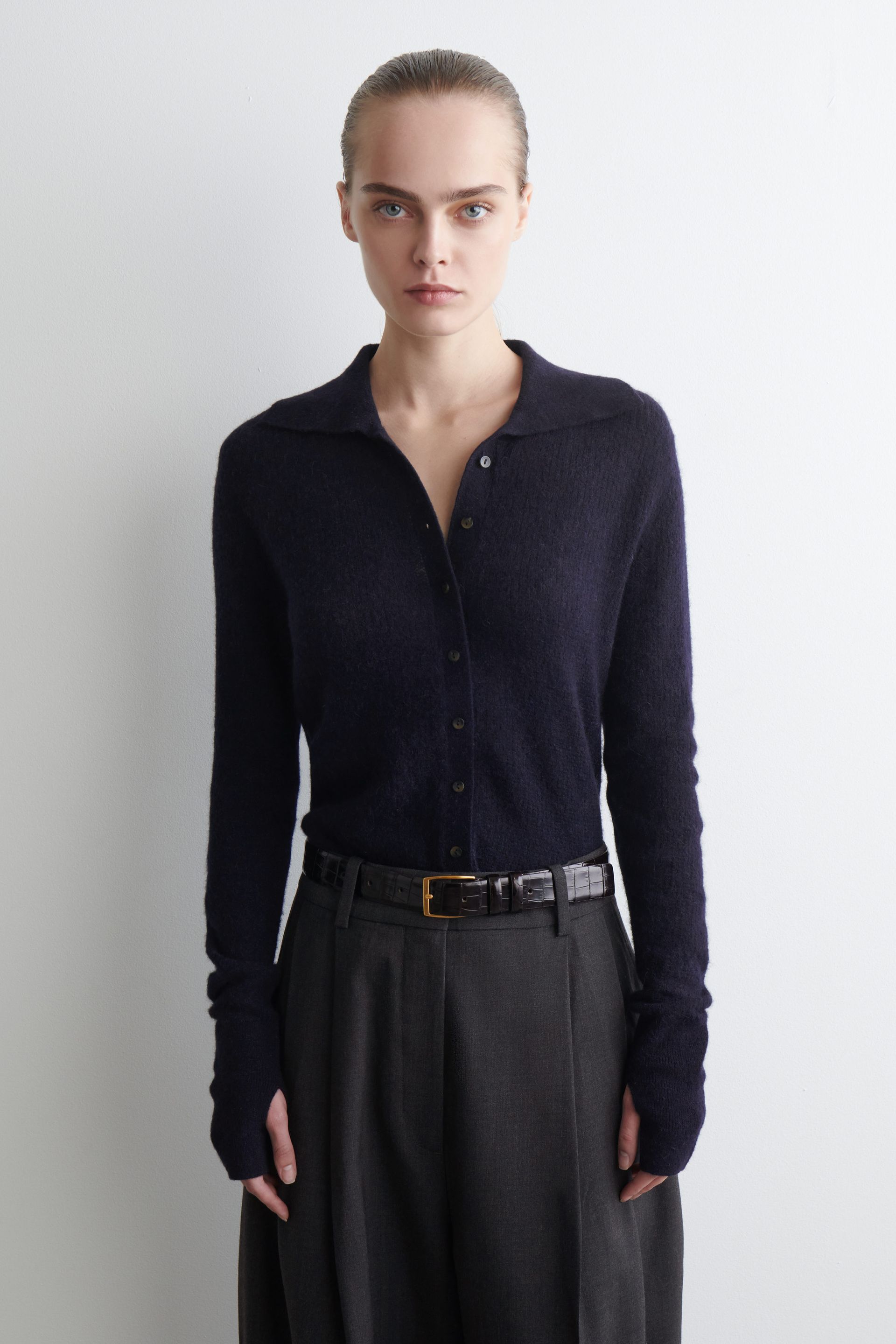 Alpaca Merino Wool High-Neck Cardigan
