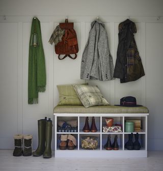 small boot room bench shoe storage and hooks