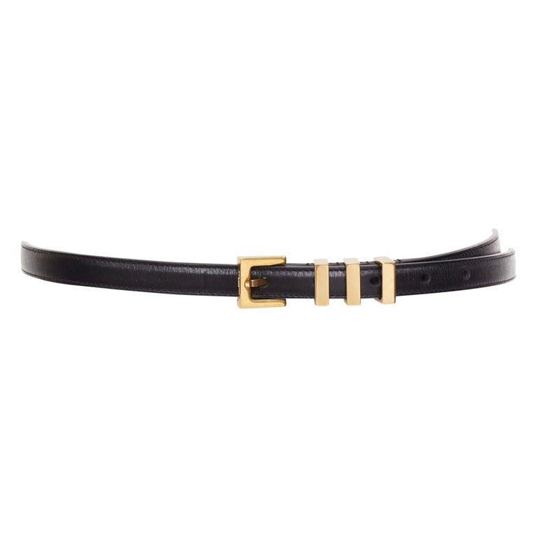 Saint Laurent Trois Passants Black Leather Gold 3 Loop Buckle Skinny Belt