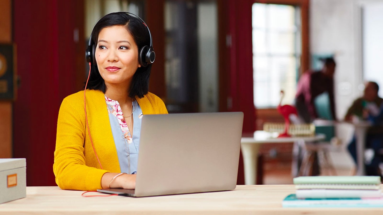 woman using a VoIP headset