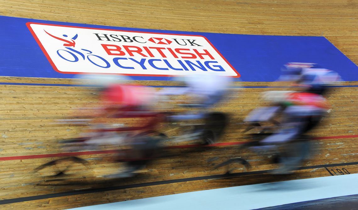 Riders compete during the TISSOT UCI Track Cycling World Cup at National Cycling Centre at National Cycling Centre