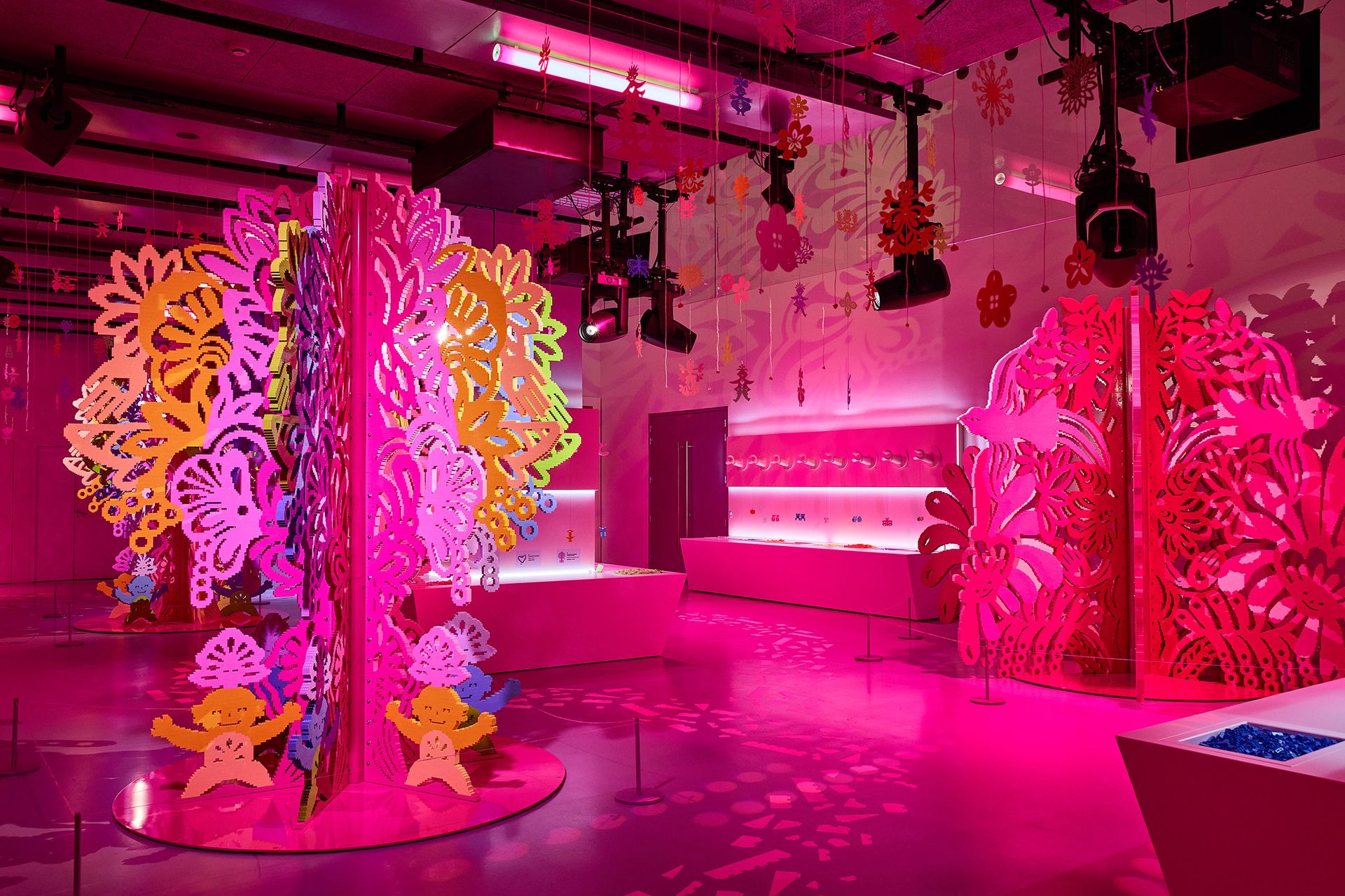 pink lego forest installation