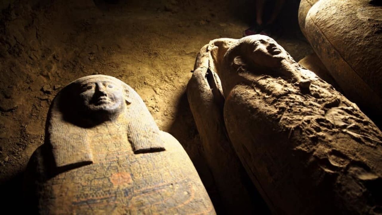 Two of 2,500-year-old Egyptian coffins found at Saqqara.