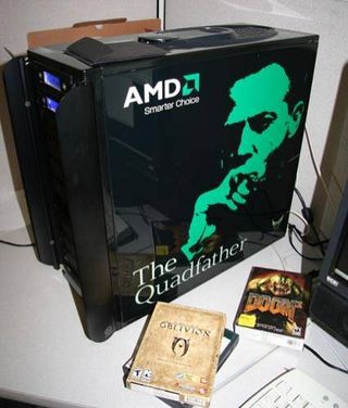The Quadfather gaming rig from Vigor Gaming, which boasts two AMD Athlon 64 FX-74 3.0 Ghz processors.